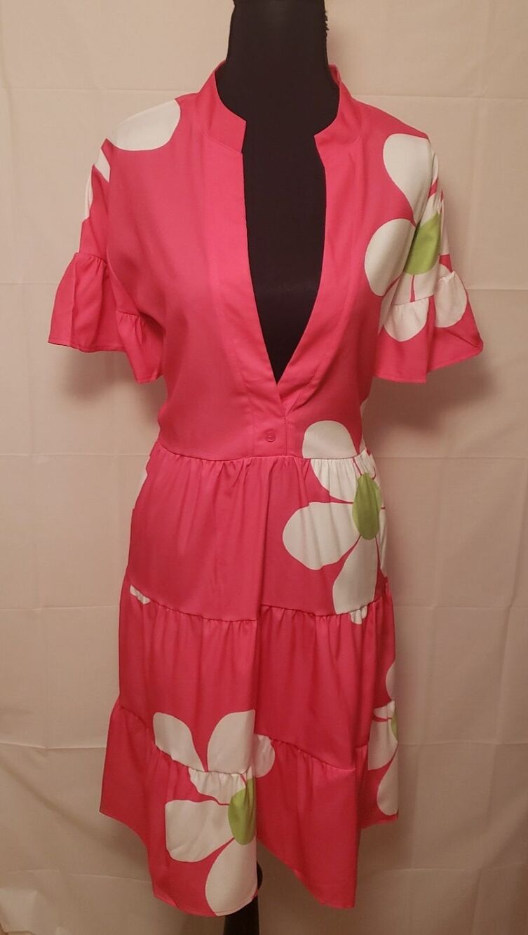 Women’s Fuchsia Pink Floral Tiered Flowy Dress Size 2XL NWOT
